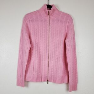 Lauren Ralph Lauren Cable Knit Zip Front Cashmere Sweater Size XL